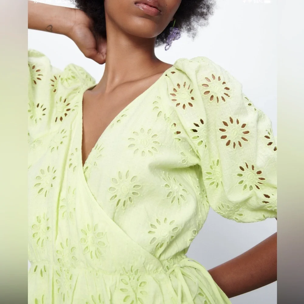 Zara openwork embroidered cotton summer dress - Picture 2 of 11